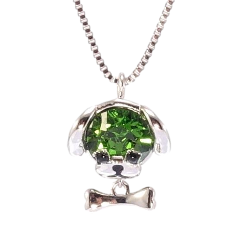 Кулон Xuping колір Родій з кр-ми Swarovski на ланцюжку Собачка кристал Fern Green довжина 40,5-45,5см х 1мм фото №1 Кулон Xuping колір Родій з кр-ми Swarovski на ланцюжку Собачка кристал Fern Green довжина 40,5-45,5см х 1мм фото №1