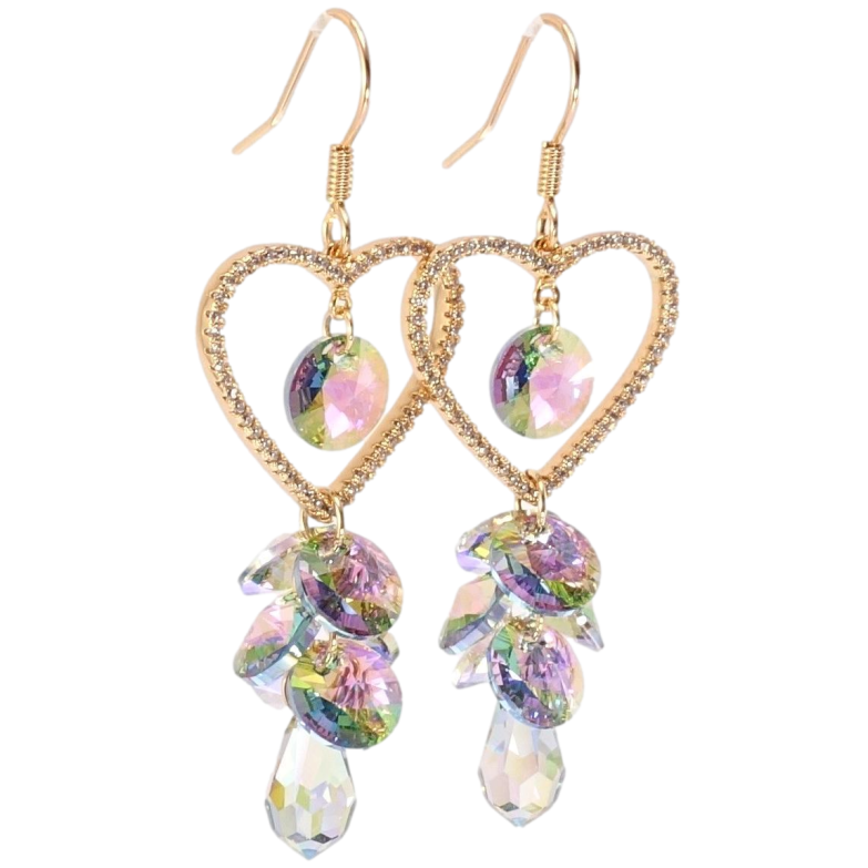 Серьги Xuping цвет 18K с кристаллами Swarovski французский замок Сердечки с кристаллами Vitrail Light фото №2