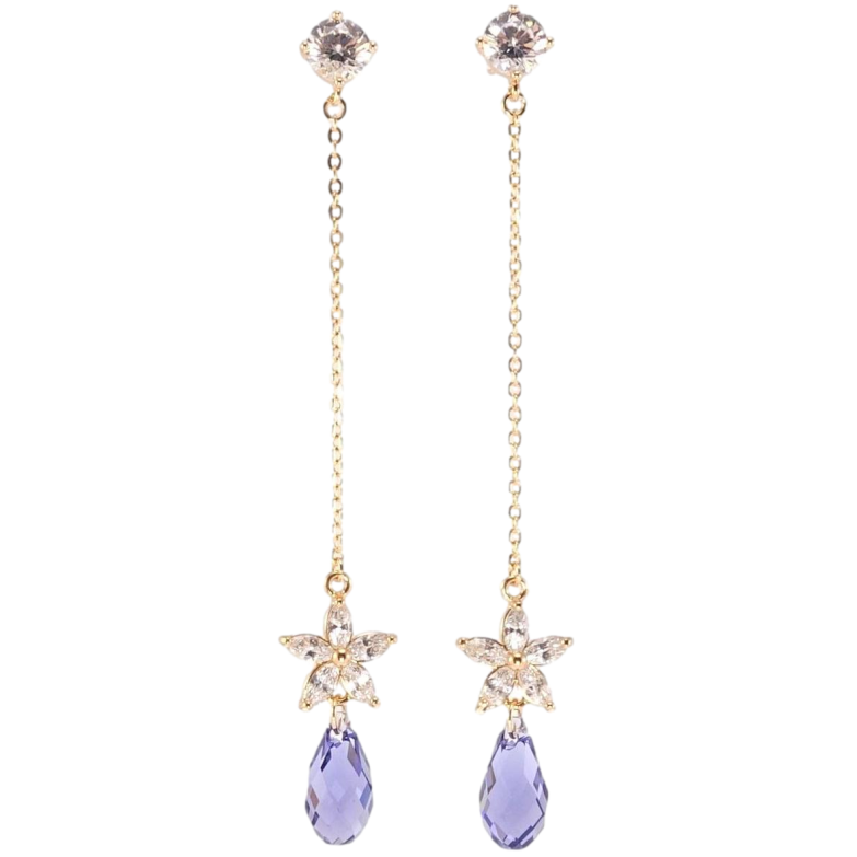 Сережки Xuping колір 18K з кристалами Swarovski пусети Квіточки з кристалами Tanzanite на ланцюжках фото №20