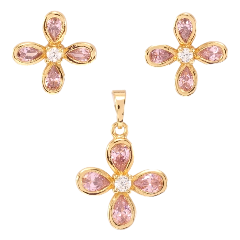 Набор Xuping Позолота 18K Серьги Кулон Розовые кристальные четырехлистники фото №12