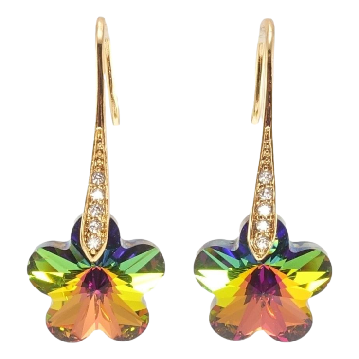 Серьги Xuping цвет 18K с кристаллами Swarovski французский замок Кристальные цветочки Vitrail Medium фото №13