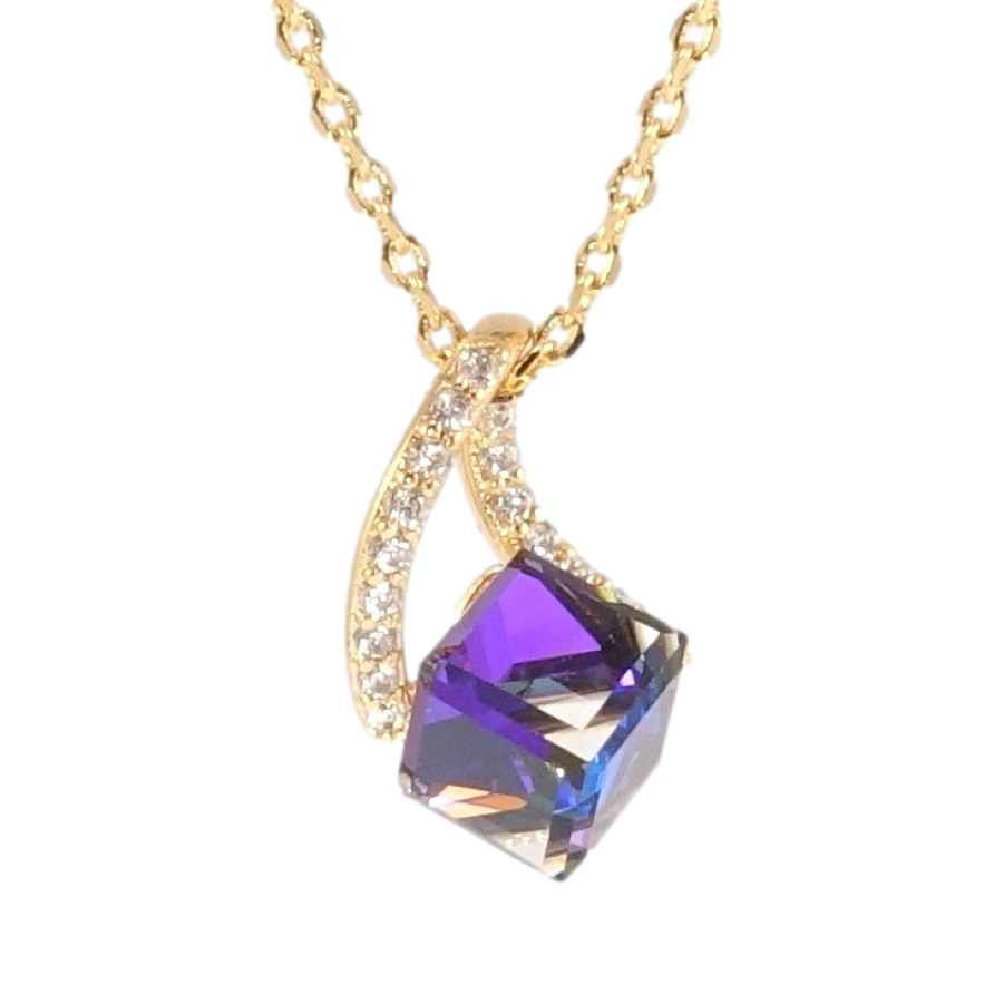 Кулон Xuping 18K з кр-ми Swarovski на ланцюжку Куб Majestic Blue на петельці довжина 39,5-44,5см х 1мм фото №1