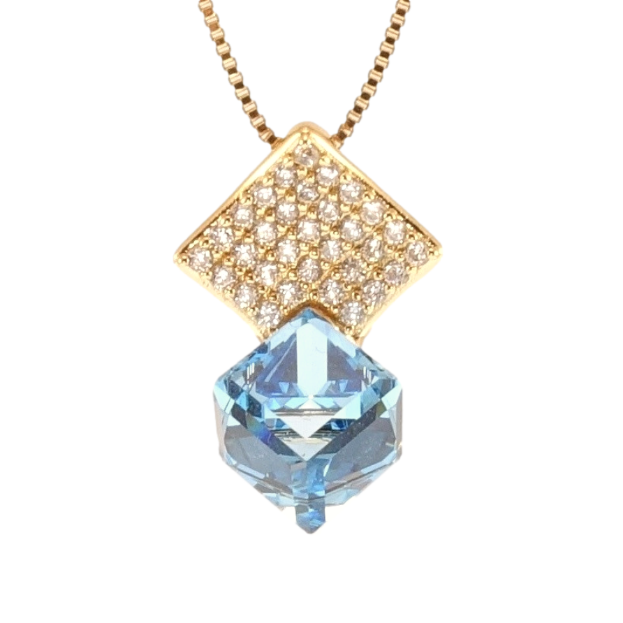 Кулон Xuping 18K з кр-ми Swarovski на ланцюжку Куб Aquamarine на ромбі з кристалами довжина 40-45,5см х 1мм фото №1