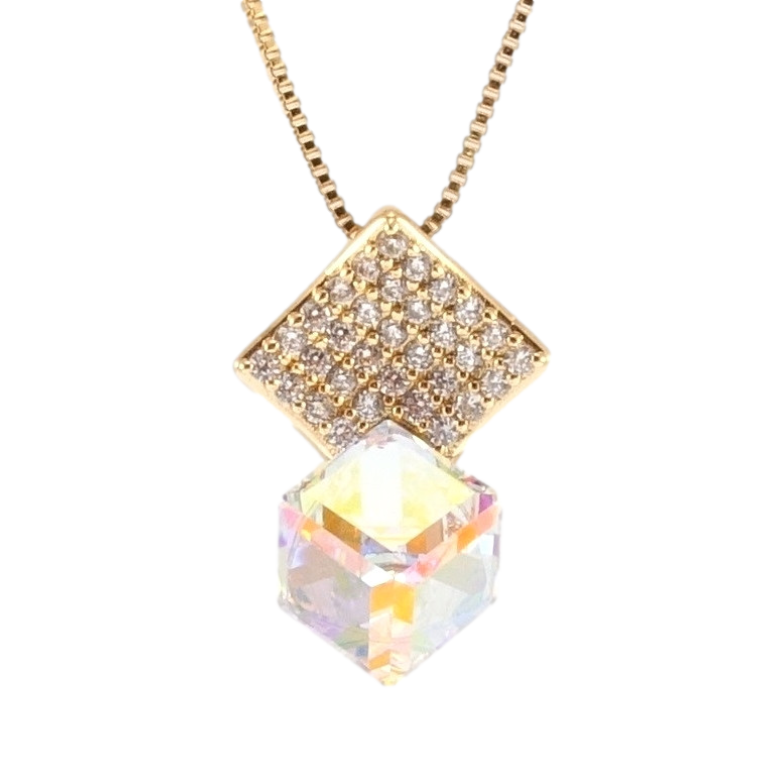 Кулон Xuping 18K з кр-ми Swarovski на ланцюжку Куб Shimmer на ромбі з кристалами довжина 40-45,5см х 1мм фото №3 Кулон Xuping 18K з кр-ми Swarovski на ланцюжку Куб Shimmer на ромбі з кристалами довжина 40-45,5см х 1мм фото №3