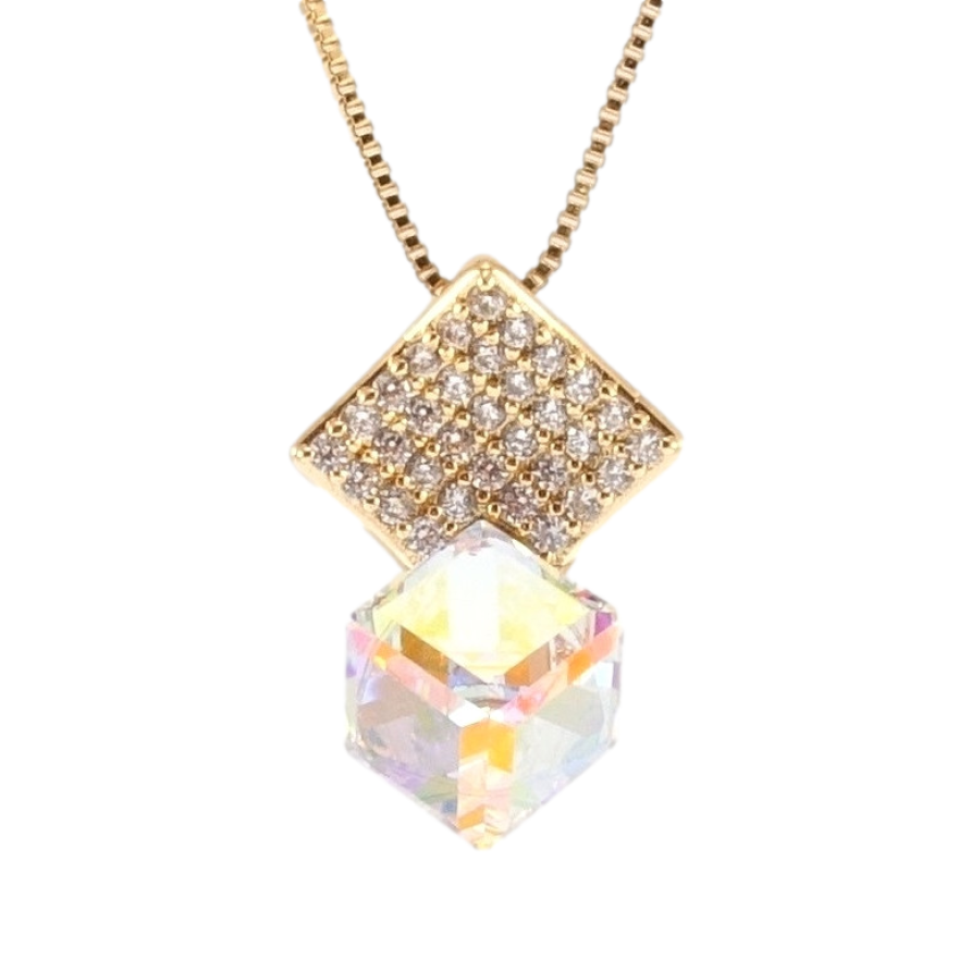 Кулон Xuping 18K с кр-ми Swarovski на цепочке Куб Shimmer на ромбе с кристаллами длина 40-45,5см х 1мм фото №1 Кулон Xuping 18K с кр-ми Swarovski на цепочке Куб Shimmer на ромбе с кристаллами длина 40-45,5см х 1мм фото №1