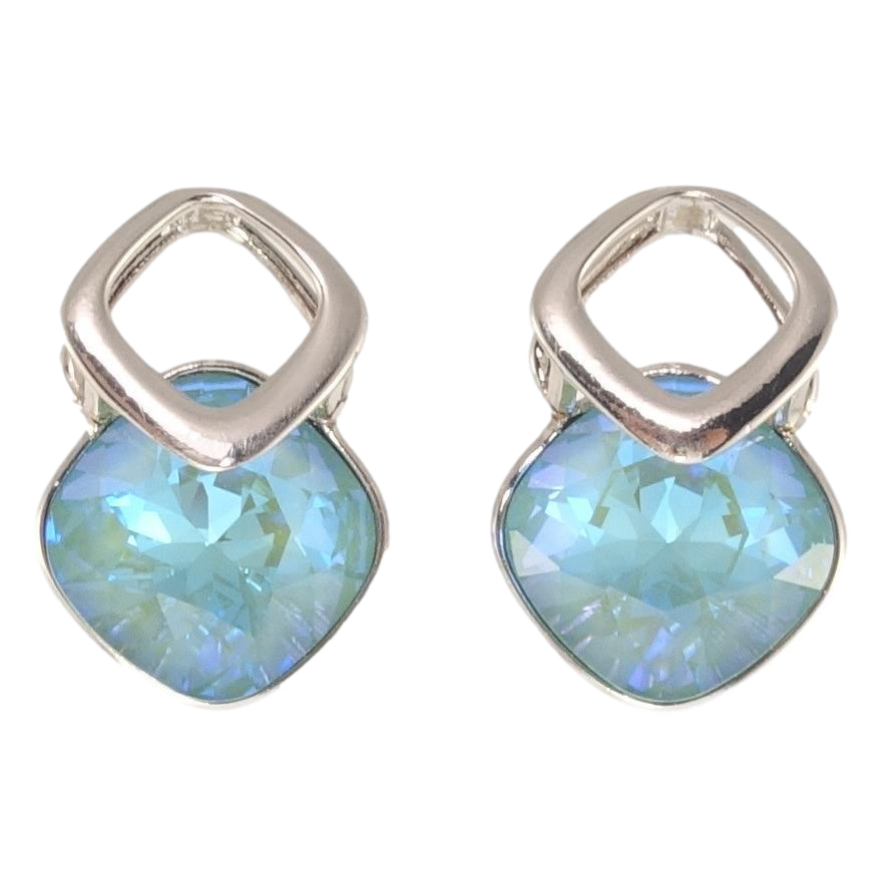 Серьги Xuping цвет Родий с кристаллами Swarovski пусеты Кристаллы Laguna Delite в ромбовой скрепке фото №1