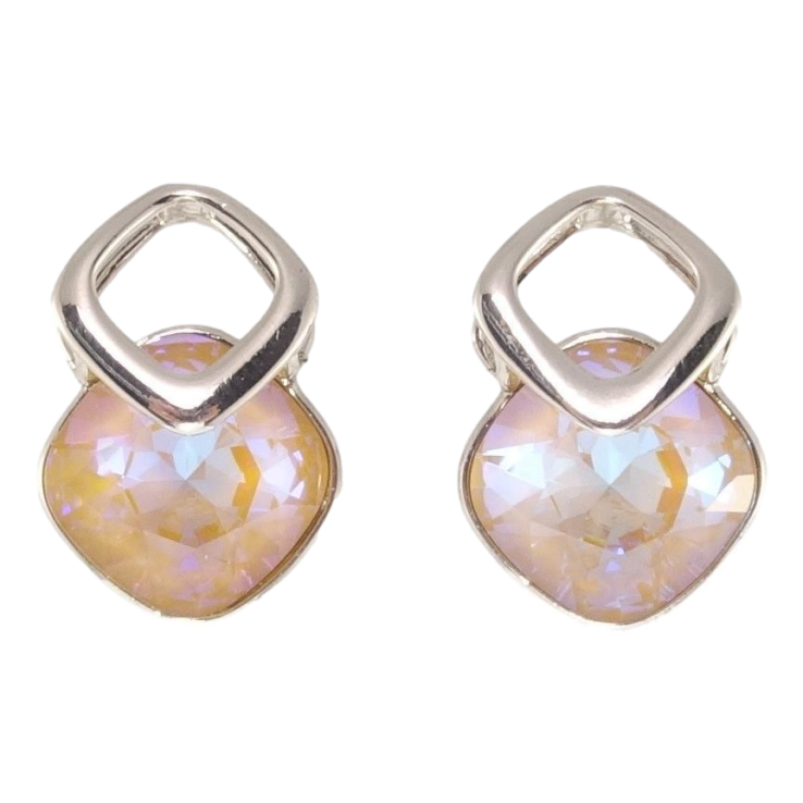 Сережки Xuping колір Родій з кристалами Swarovski пусети Кристали Peach Delite в ромбовій скріпці фото №8