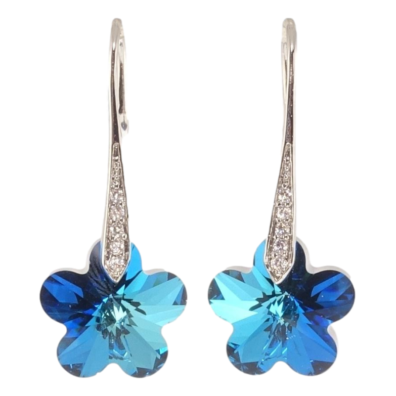 Серьги Xuping цвет Родий с кристаллами Swarovski французский замок "Кристальные цветочки Metallic Blue" фото №4 Серьги Xuping цвет Родий с кристаллами Swarovski французский замок "Кристальные цветочки Metallic Blue" фото №4