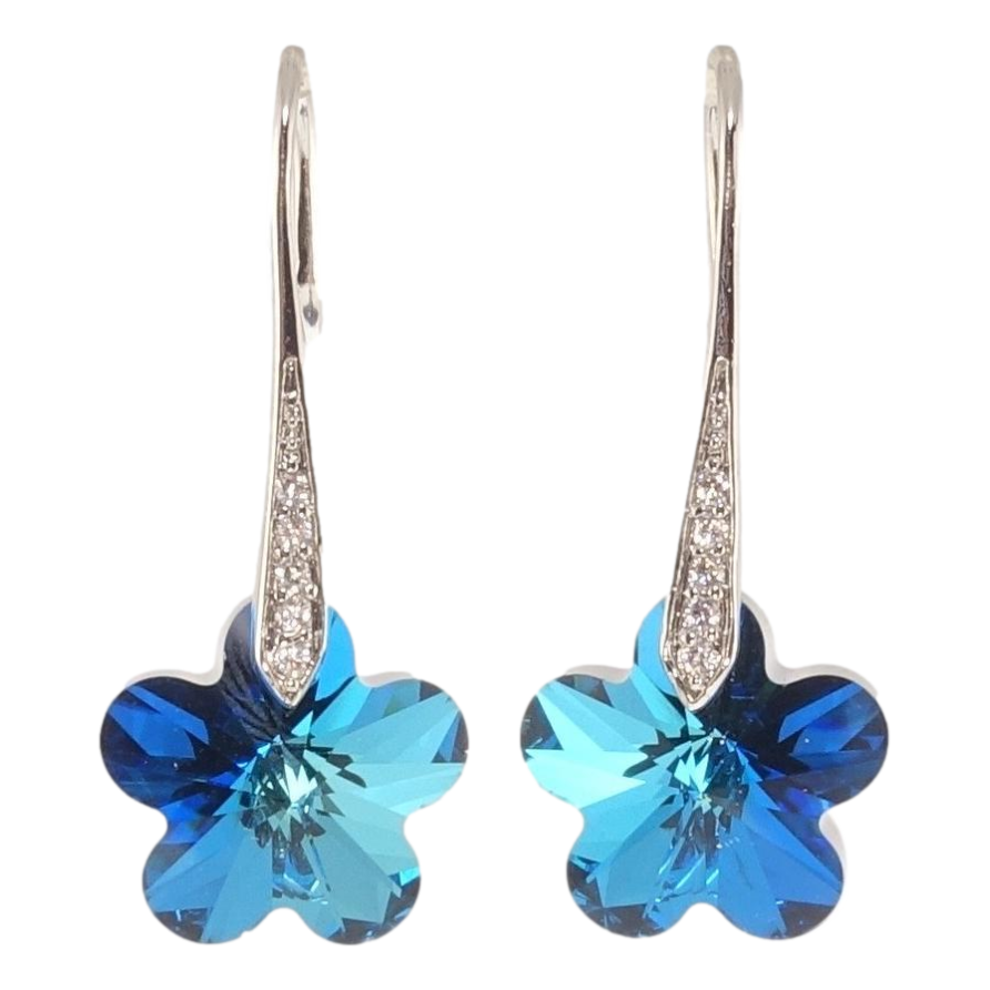Сережки Xuping колір Родій з кристалами Swarovski французький замок "Кристальні квіточки Metallic Blue" фото №1 Сережки Xuping колір Родій з кристалами Swarovski французький замок "Кристальні квіточки Metallic Blue" фото №1