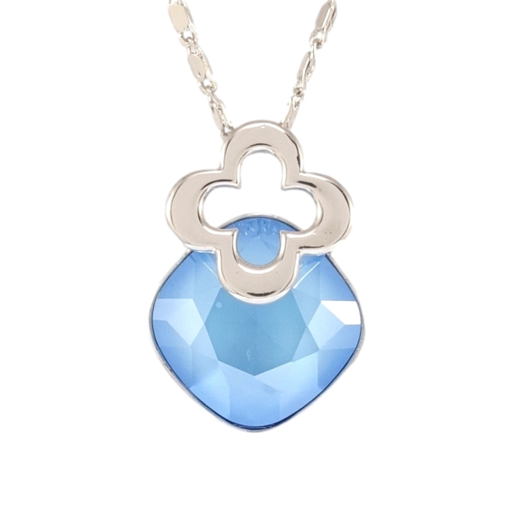 Кулон Xuping колір Родій з кр-ми Swarovski на ланцюжку Кристал Summer Blue з квіточкою дл. 39-44см х 2мм фото №4 Кулон Xuping колір Родій з кр-ми Swarovski на ланцюжку Кристал Summer Blue з квіточкою дл. 39-44см х 2мм фото №4