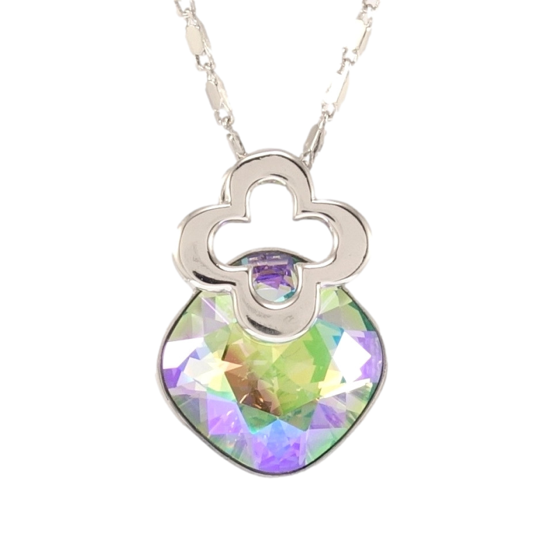 Кулон Xuping колір Родій з кр-ми Swarovski на ланцюжку Кристал Peridot Shimmer з квіточкою дл. 39-44см х 2мм фото №3