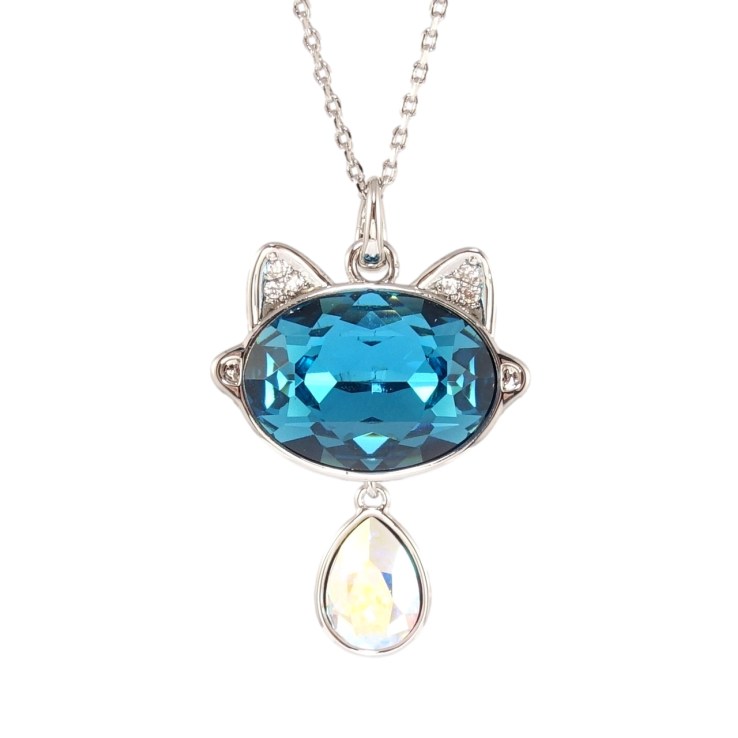 Кулон Xuping колір Родій з кр-ми Swarovski на ланцюжку Кітка з кристалами АВ та Blue Zircon дл. 34,5-39,5см х 1мм фото №5 Кулон Xuping колір Родій з кр-ми Swarovski на ланцюжку Кітка з кристалами АВ та Blue Zircon дл. 34,5-39,5см х 1мм фото №5