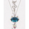 Кулон Xuping колір Родій з кр-ми Swarovski на ланцюжку Кітка з кристалами АВ та Blue Zircon дл. 34,5-39,5см х 1мм фото №2