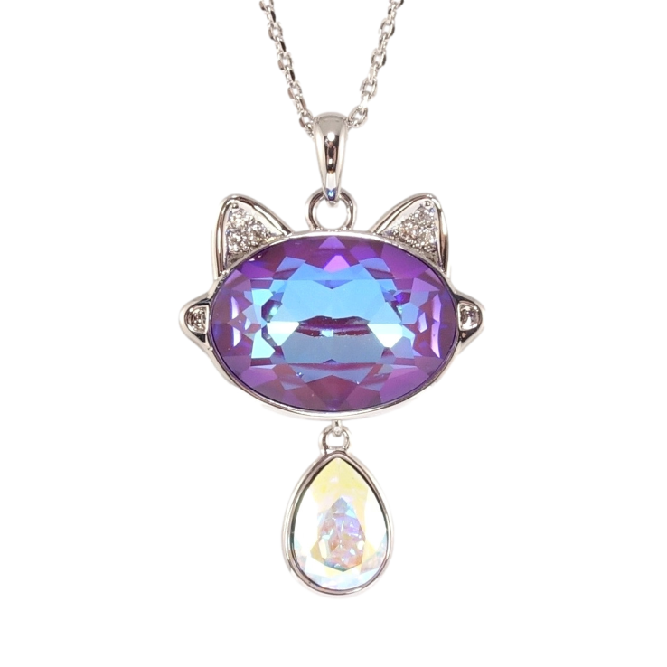 Кулон Xuping колір Родій з кр-ми Swarovski на ланцюжку Кішка з кристалами АВ та Burgundy Delite дл. 34,5-39,5см х фото №4 Кулон Xuping колір Родій з кр-ми Swarovski на ланцюжку Кішка з кристалами АВ та Burgundy Delite дл. 34,5-39,5см х фото №4