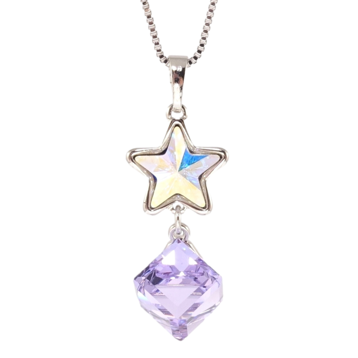 Кулон Xuping колір Родій з кр-ми Swarovski на ланцюжку Зірка АВ та куб Tanzanite дл. 39-44,5см х 1мм фото №7 Кулон Xuping колір Родій з кр-ми Swarovski на ланцюжку Зірка АВ та куб Tanzanite дл. 39-44,5см х 1мм фото №7
