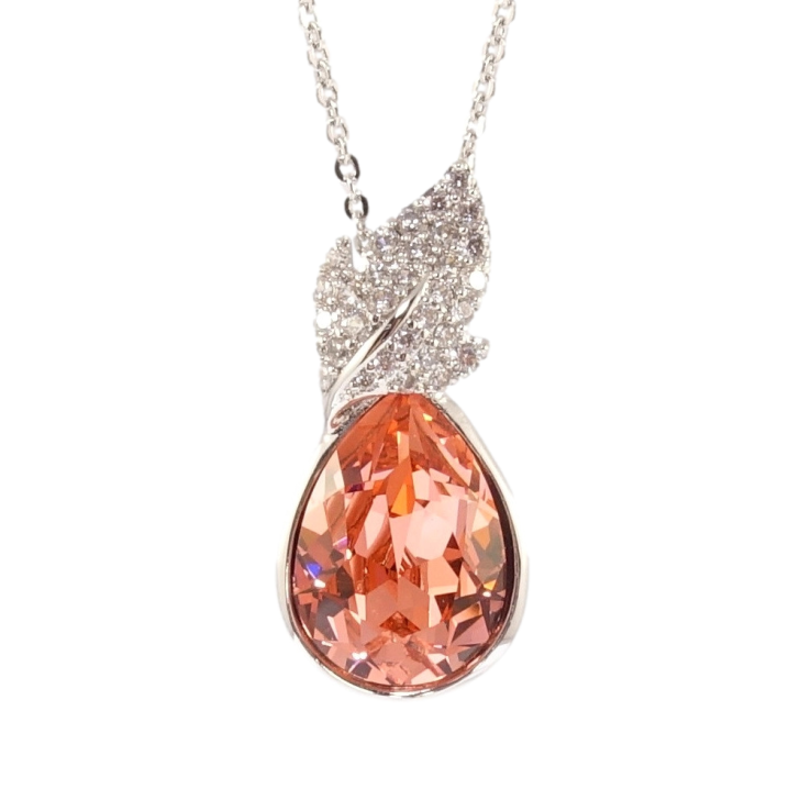 Кулон Xuping колір Родій з кр-ми Swarovski на ланцюжку Кристальна крапелька Padparadscha з листочком дл. 40-45см х фото №19 Кулон Xuping колір Родій з кр-ми Swarovski на ланцюжку Кристальна крапелька Padparadscha з листочком дл. 40-45см х фото №19