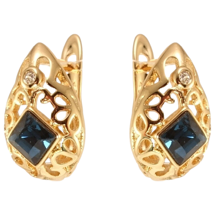 Серьги Xuping цвет 18K с кристаллами Swarovski английский замок Ажурные капельки с кристаллом Montana фото №3
