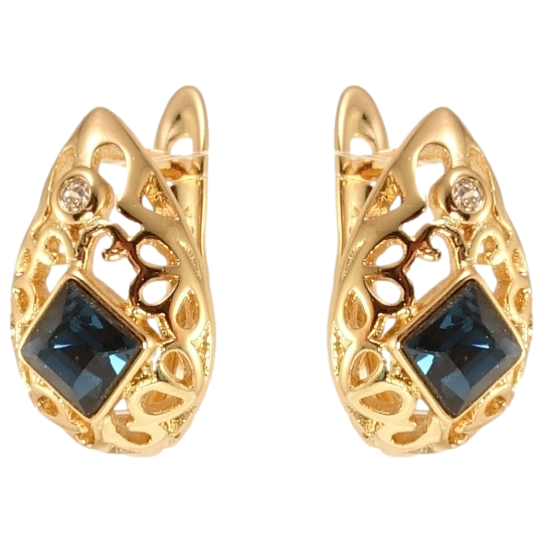 Сережки Xuping колір 18K з кристалами Swarovski англійський замок Ажурні крапельки з кристалом Montana фото №1 Сережки Xuping колір 18K з кристалами Swarovski англійський замок Ажурні крапельки з кристалом Montana фото №1