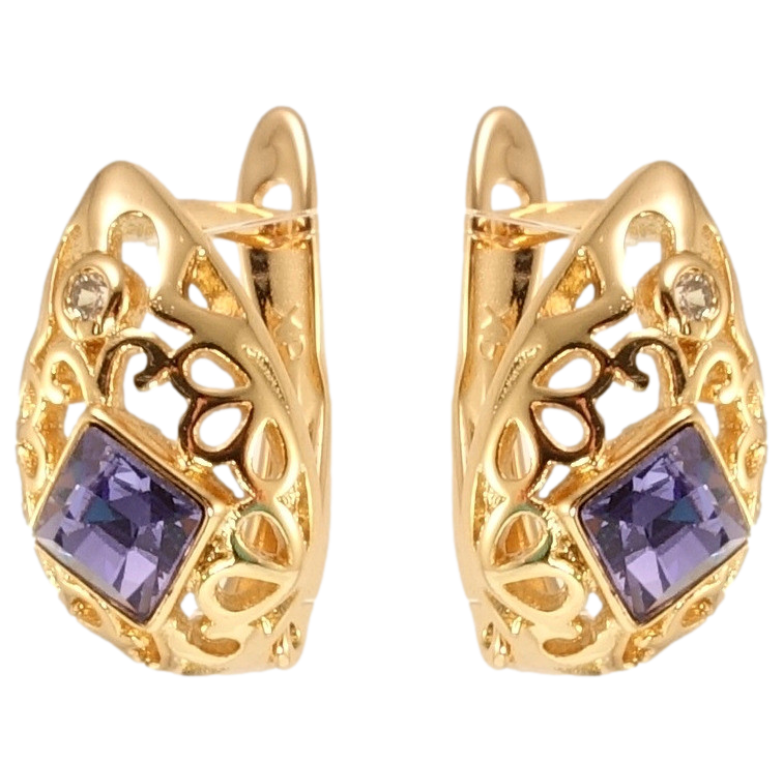 Серьги Xuping цвет 18K с кристаллами Swarovski английский замок Ажурные капельки с кристаллом Tanzanite фото №12