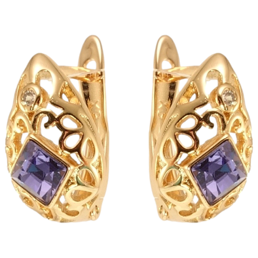 Серьги Xuping цвет 18K с кристаллами Swarovski английский замок Ажурные капельки с кристаллом Tanzanite фото №1