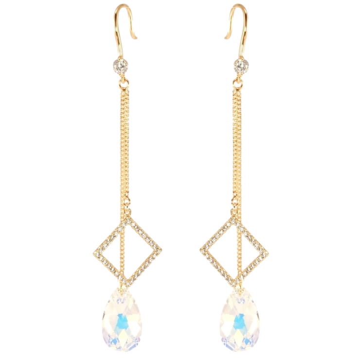 Серьги Xuping цвет 18K с кристаллами Swarovski французский замок Подвески с кристаллом Shimmer и ромбом фото №6