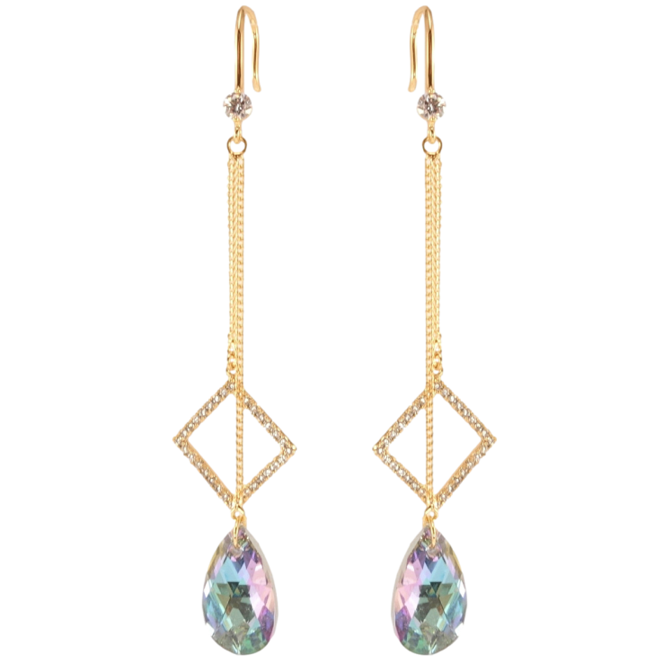 Серьги Xuping цвет 18K с кристаллами Swarovski французский замок Подвески с кристаллом Paradis и ромбом фото №7
