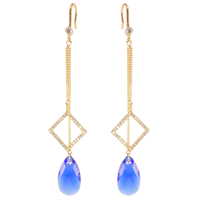 Серьги Xuping цвет 18K с кристаллами Swarovski французский замок Подвески с кр-лом Capri Blue и ромбом на фото №2 Серьги Xuping цвет 18K с кристаллами Swarovski французский замок Подвески с кр-лом Capri Blue и ромбом на фото №2