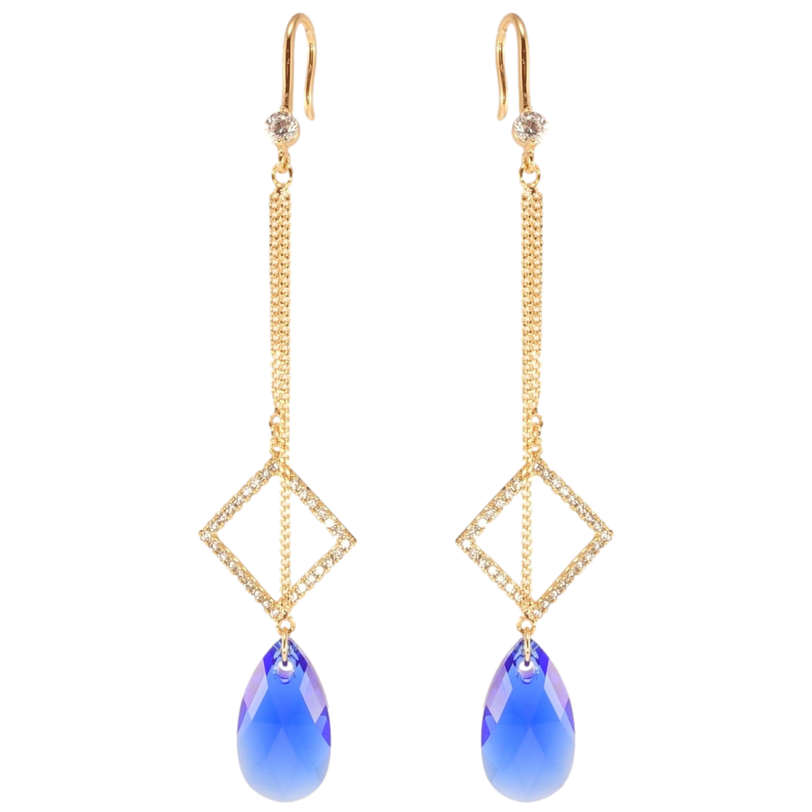 Сережки Xuping колір 18K з кристалами Swarovski французький замок Підвіски з кр-лом Capri Blue і ромбом на фото №1 Сережки Xuping колір 18K з кристалами Swarovski французький замок Підвіски з кр-лом Capri Blue і ромбом на фото №1