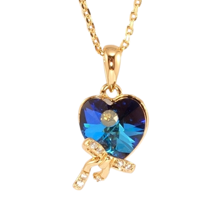 Кулон Xuping колір 18K з кр-ми Swarovski на ланцюжку Серце Capri Blue з бантом довжина 40-45см х 1мм фото №8