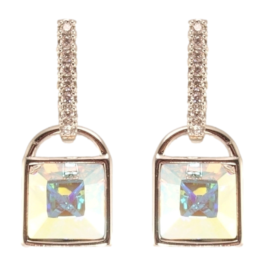 Сережки Xuping колір Родій з кристалами Swarovski пусети Замочки з кристалами АВ фото №1 Сережки Xuping колір Родій з кристалами Swarovski пусети Замочки з кристалами АВ фото №1