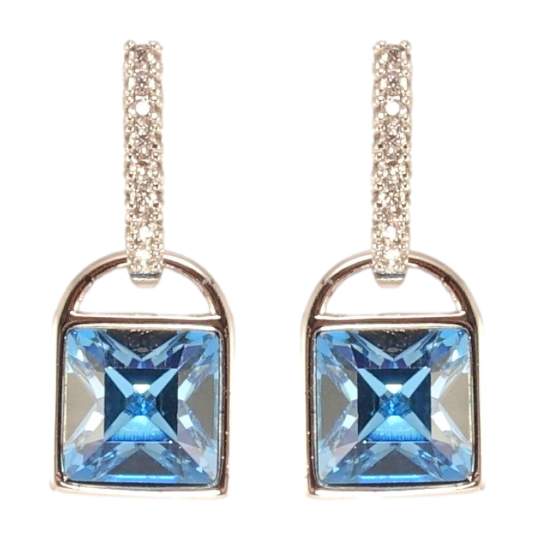 Серьги Xuping цвет Родий с кристаллами Swarovski пусеты Замочки с кристаллами Aquamarine фото №21