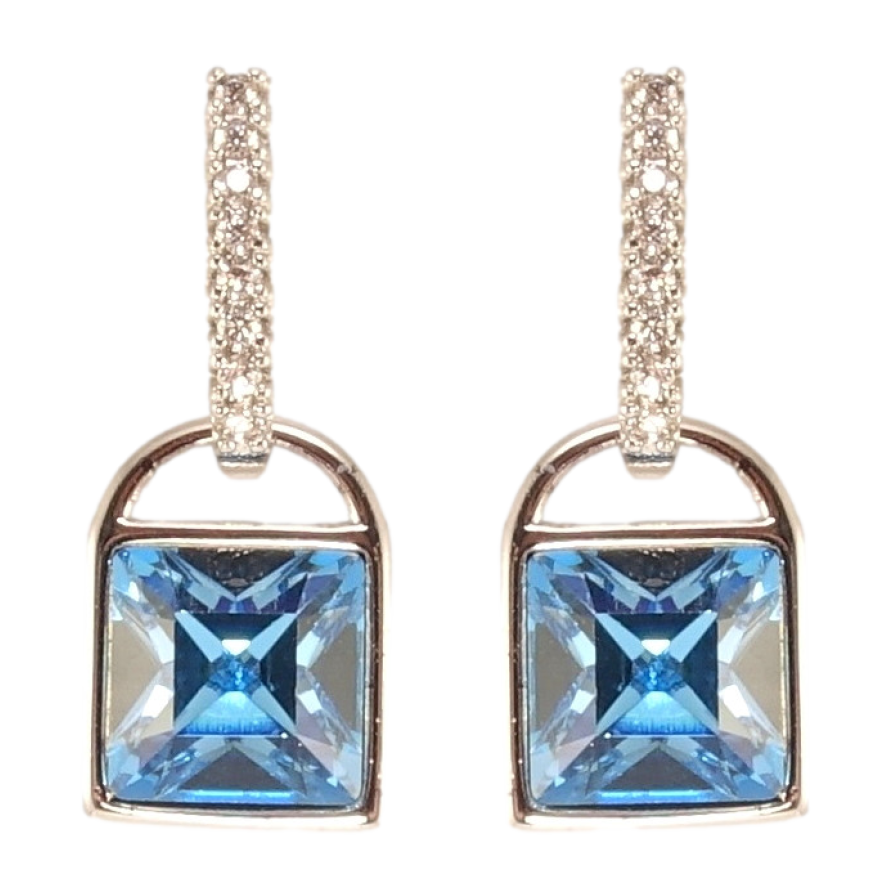 Серьги Xuping цвет Родий с кристаллами Swarovski пусеты Замочки с кристаллами Aquamarine фото №1 Серьги Xuping цвет Родий с кристаллами Swarovski пусеты Замочки с кристаллами Aquamarine фото №1