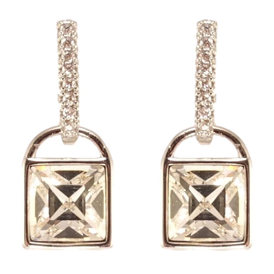 Серьги Xuping цвет Родий с кристаллами Swarovski пусеты Замочки с кристаллами Clear фото №1 Серьги Xuping цвет Родий с кристаллами Swarovski пусеты Замочки с кристаллами Clear фото №1
