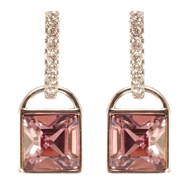 Сережки Xuping колір Родій з кристалами Swarovski пусети Замочки з кристалами Antique Pink фото №4 Сережки Xuping колір Родій з кристалами Swarovski пусети Замочки з кристалами Antique Pink фото №4