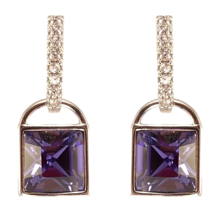 Сережки Xuping колір Родій з кристалами Swarovski пусети Замочки з кристалами Purple Velvet фото №13