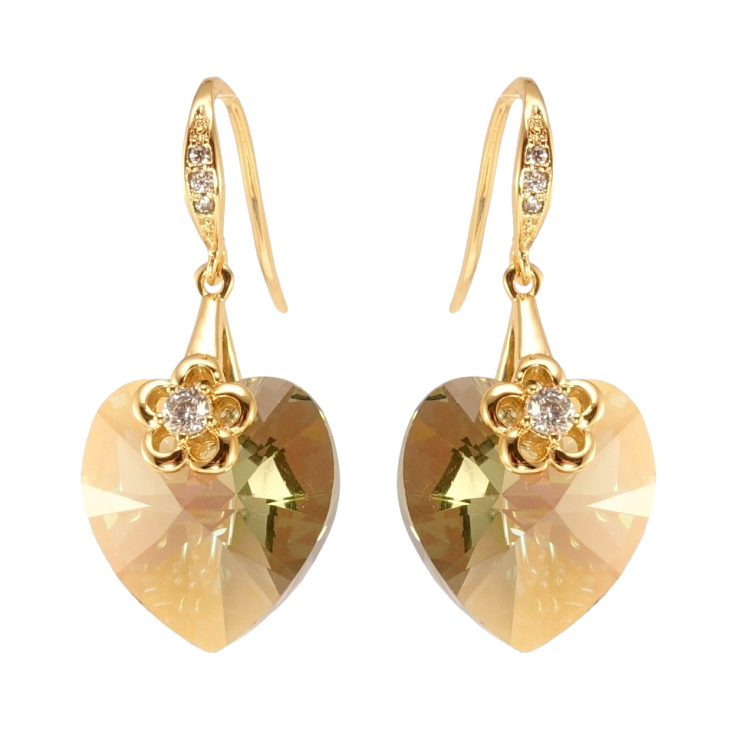 Серьги Xuping цвет 18K с кристаллами Swarovski французский замок Кристальные сердечки Tabac с цветочком фото №21