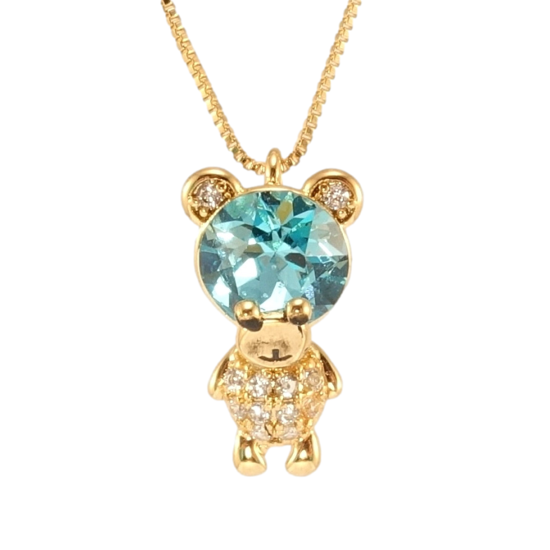 Кулон Xuping колір 18K з кр-ми Swarovski на ланцюжку Ведмедик з кристалом Light Turquoise довжина 40-45см х фото №1