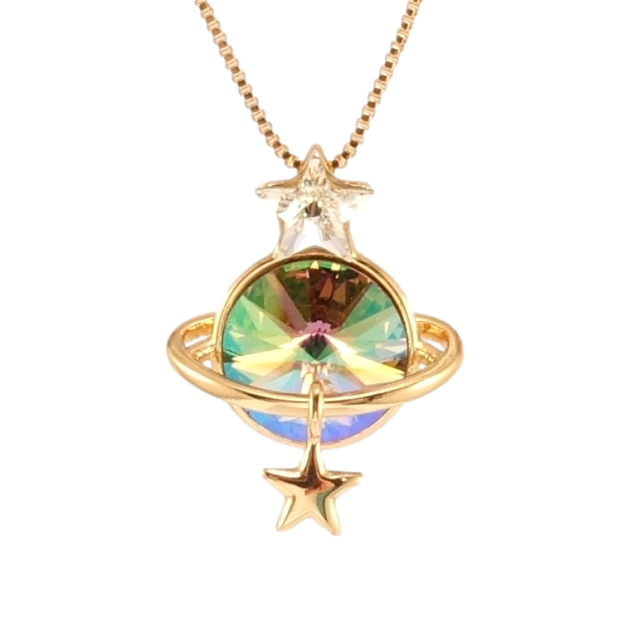 Кулон Xuping колір 18K з кр-ми Swarovski на ланцюжку Сатурн кристал Erinite Shimmer довжина 39-44см х 1мм фото №1 Кулон Xuping колір 18K з кр-ми Swarovski на ланцюжку Сатурн кристал Erinite Shimmer довжина 39-44см х 1мм фото №1