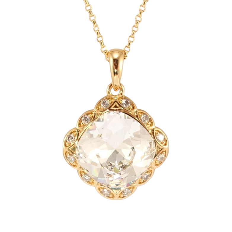 Кулон Xuping колір 18K з кр-ми Swarovski на ланцюжку Кристал Clear у ромбовій оправі довжина 39-44см х 1мм фото №2 Кулон Xuping колір 18K з кр-ми Swarovski на ланцюжку Кристал Clear у ромбовій оправі довжина 39-44см х 1мм фото №2