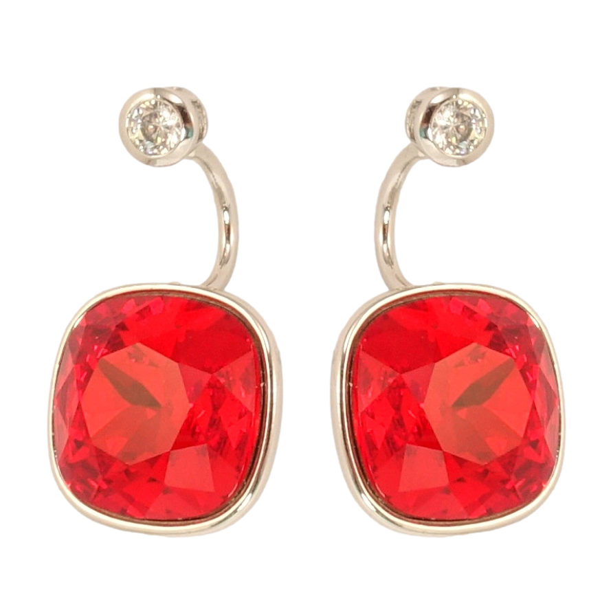 Серьги Xuping цвет Родий с кристаллами Swarovski пусеты- джекеты Кристаллы Light Siam на дужках 14х14мм фото №1 Серьги Xuping цвет Родий с кристаллами Swarovski пусеты- джекеты Кристаллы Light Siam на дужках 14х14мм фото №1
