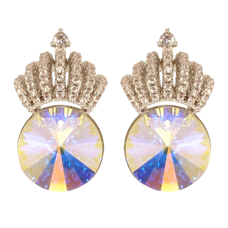 Сережки Xuping колір Родій з кристалами Swarovski пусети Кристали АВ з короною фото №1 Сережки Xuping колір Родій з кристалами Swarovski пусети Кристали АВ з короною фото №1