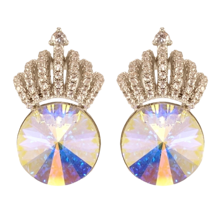 Серьги Xuping цвет Родий с кристаллами Swarovski пусеты Кристаллы АВ с короной фото №1 Серьги Xuping цвет Родий с кристаллами Swarovski пусеты Кристаллы АВ с короной фото №1