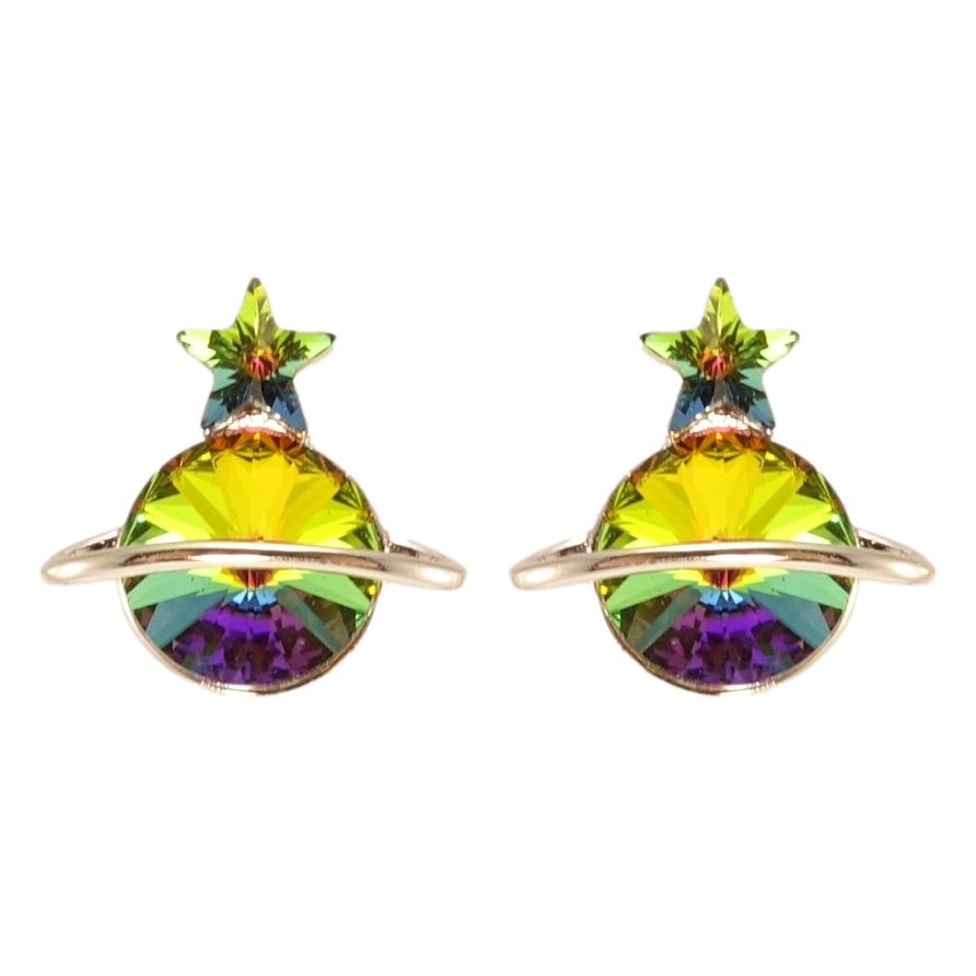 Сережки Xuping колір Родій з кристалами Swarovski пусети Сатурн кристал Vitrail Medium фото №1 Сережки Xuping колір Родій з кристалами Swarovski пусети Сатурн кристал Vitrail Medium фото №1