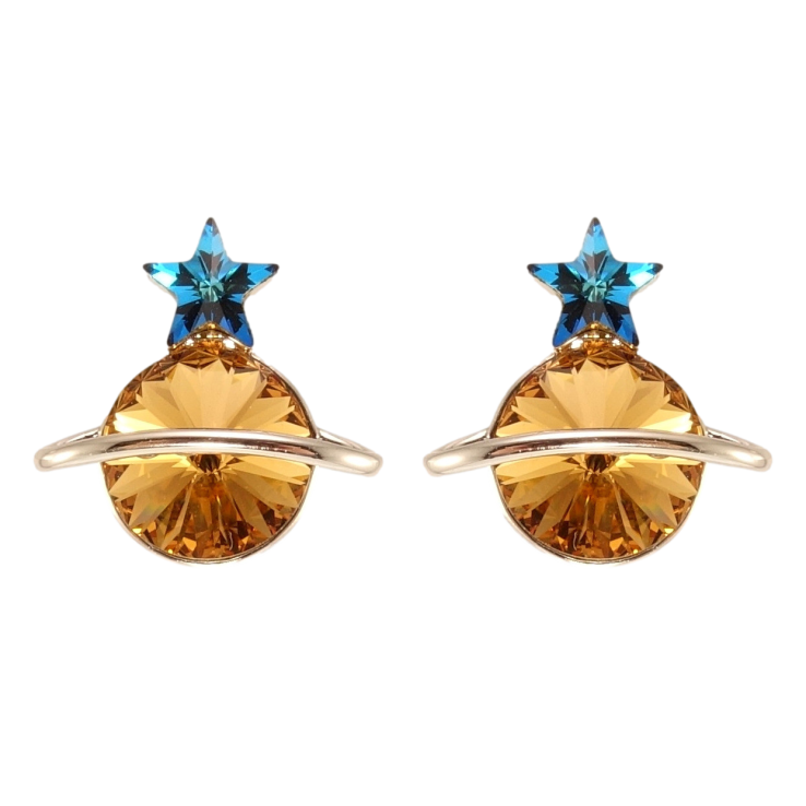 Серьги Xuping цвет Родий с кристаллами Swarovski пусеты Сатурн кристаллы Copper и Capri Blue фото №11