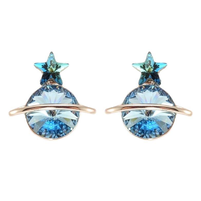 Сережки Xuping колір Родій з кристалами Swarovski пусети Сатурн кристали Aquamarine та Capri Blue фото №9 Сережки Xuping колір Родій з кристалами Swarovski пусети Сатурн кристали Aquamarine та Capri Blue фото №9