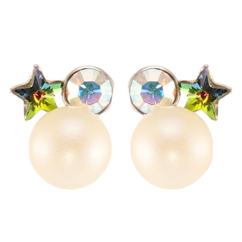 Сережки Xuping колір Родій з кристалами Swarovski пусети Перлина з кристалами Vitrail Medium та АВ фото №2 Сережки Xuping колір Родій з кристалами Swarovski пусети Перлина з кристалами Vitrail Medium та АВ фото №2