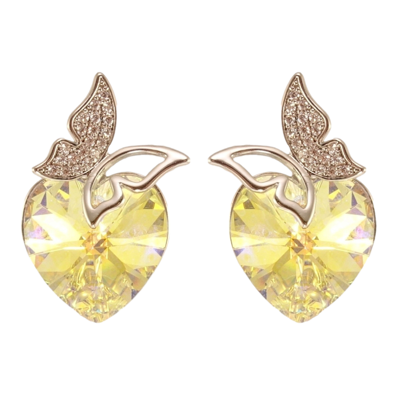 Сережки Xuping колір Родій з кристалами Swarovski пусети Сердечка Citrine Shimmer з метеликами фото №8 Сережки Xuping колір Родій з кристалами Swarovski пусети Сердечка Citrine Shimmer з метеликами фото №8