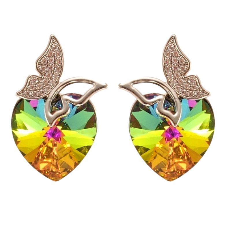 Сережки Xuping колір Родій з кристалами Swarovski пусети Сердечка Vitrail Medium з метеликами фото №4 Сережки Xuping колір Родій з кристалами Swarovski пусети Сердечка Vitrail Medium з метеликами фото №4