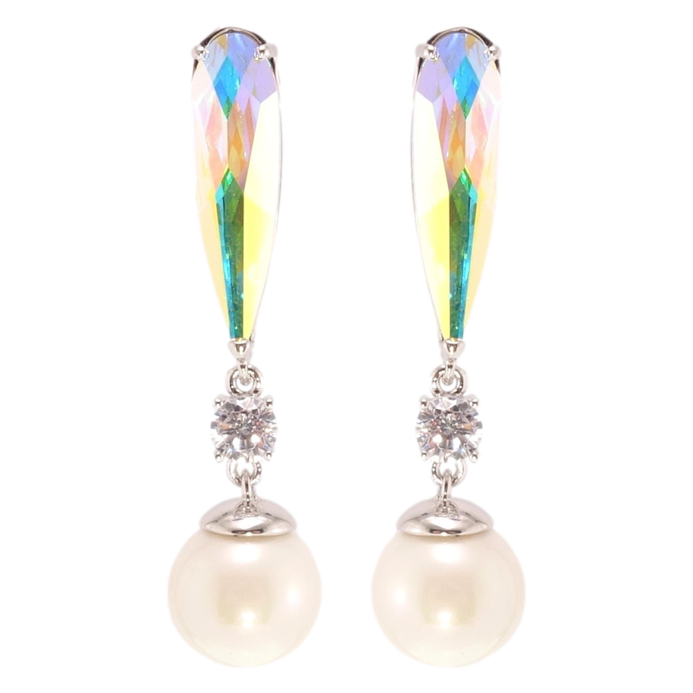 Сережки Xuping колір Родій з кристалами Swarovski пусети Підвіски з перлами та кристалом АВ ø 10мм фото №2