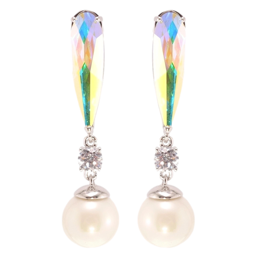 Сережки Xuping колір Родій з кристалами Swarovski пусети Підвіски з перлами та кристалом АВ ø 10мм фото №1 Сережки Xuping колір Родій з кристалами Swarovski пусети Підвіски з перлами та кристалом АВ ø 10мм фото №1